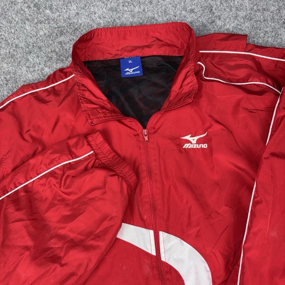 Mizuno Other - Mizuno Windbreaker Jacket Mens XL Full Zip Athletic Track Running Red White Gym
